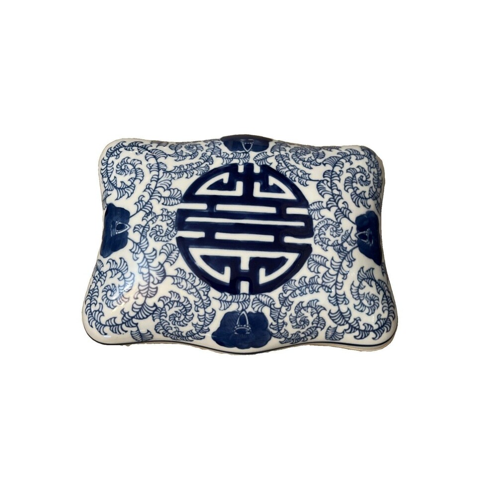 Vintage  Porcelain Chinese Double Happiness & Scrolling Peonies Decorative,  Box